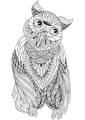 anti stress owl coloring with decorative elements on a white background