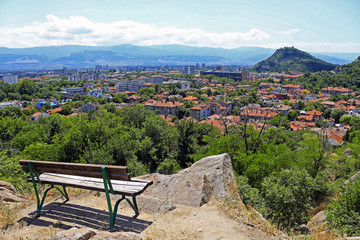 bench with view above Plovdiv - Bulgaria