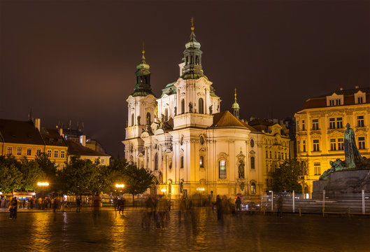 Church of St. Nicholas on Old Town Square in the night