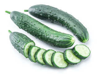 Cucumbers on the white background.