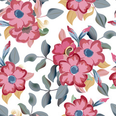Vector seamless pattern displaying bold flowers. Elegance Seamless background. Floral illustration.