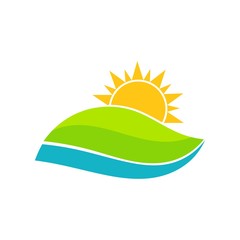 Sun and hill landscape illustration