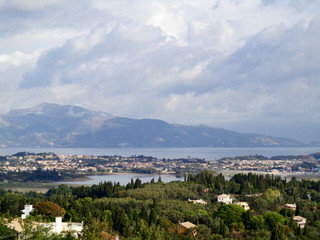 Fototapeta na wymiar View of the city, bay, mountains and sky