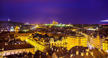 Night view of Prague from the Old Town Hall