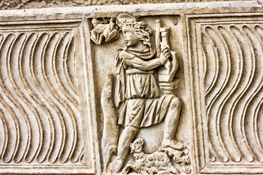 Detail Roman bas relief on the grave