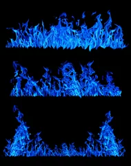 Papier peint photo autocollant rond Flamme set of three blue flame strips on black
