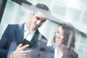 Business team use smart phone