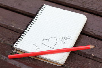 love confession/declaration of love written in pencil notebook
