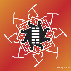 Symbol of i ching hexagram from chinese hieroglyphs. Translation of 12 zodiac feng shui signs hieroglyphs: 'Fire' and 