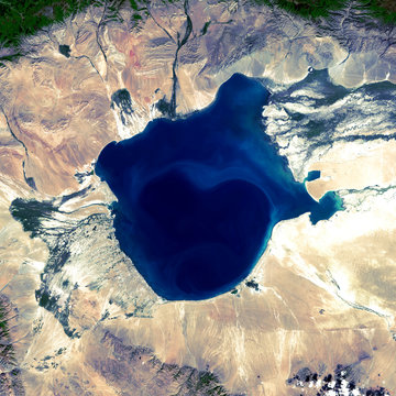 Uvs Lake from Landsat satellite. Elements of this image furnished by NASA.