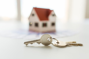 close up of home model, money and house keys