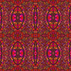 Seamless hand drawn vector ethnic texture. Vintage tribal ethnic backdrop, seamless texture. Boho fashion style background. Hand drawn vector illustration made of simple doodles. Zen tangle pattern.