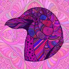 сZentangle purple ornamental penguin's head.Zentangle purple or