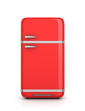Retro refrigerator isolated on white background. 3d illustration
