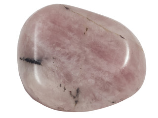 rose quartz pebble isolated macro on white background