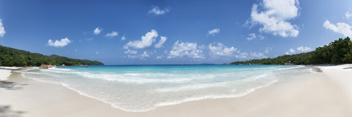 Fototapeta na wymiar panoramic view of anse lazio beach praslin island seychelles