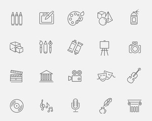 Fototapeta premium Line Art Icons. Music, theater and artistic icons
