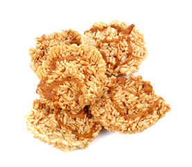 Rice crackers on white background.