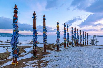 Ritual shaman pillars on Olkhon island