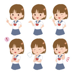 女の子　学生　ポーズセット　夏服