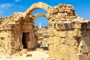 Arches of crusaders castle " saranta kolones" in Paphos, Cyprus