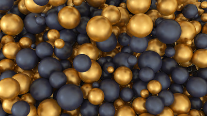 Black gold abstract 3d background with balls