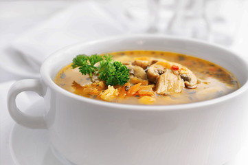 vegetarian pea soup with mushrooms