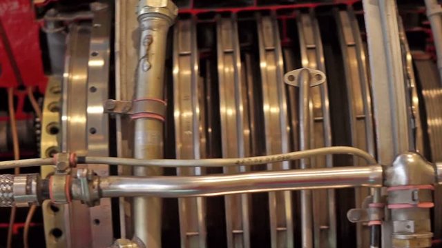 Detailed exposure of a turbo jet engine.