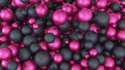 Black abstract 3d background with pink balls