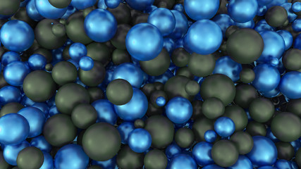 Black abstract 3d background with blue balls