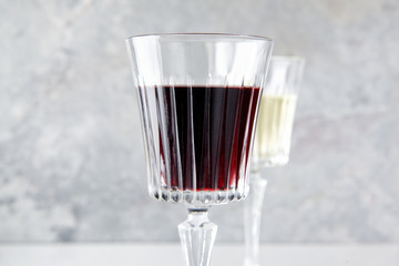 red wine in a beautiful glass. copy spase. above