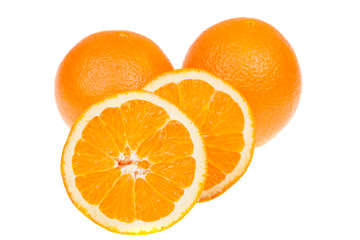 fresh whole and sliced orange fruits, isolated on white