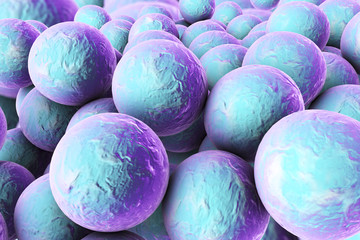 Bacteria Staphylococcus aureus on the surface of skin or mucous membrane, model of staphylococcus, superbug, MRSA, model of microbes, pyogenic bacteria, 3d illustration