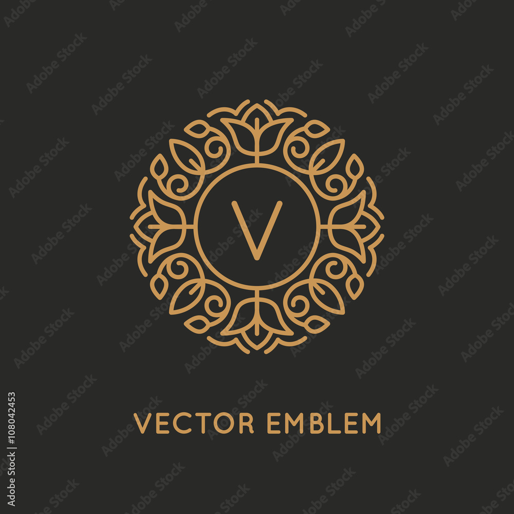 Poster vector logo design template and monogram concept in trendy linea