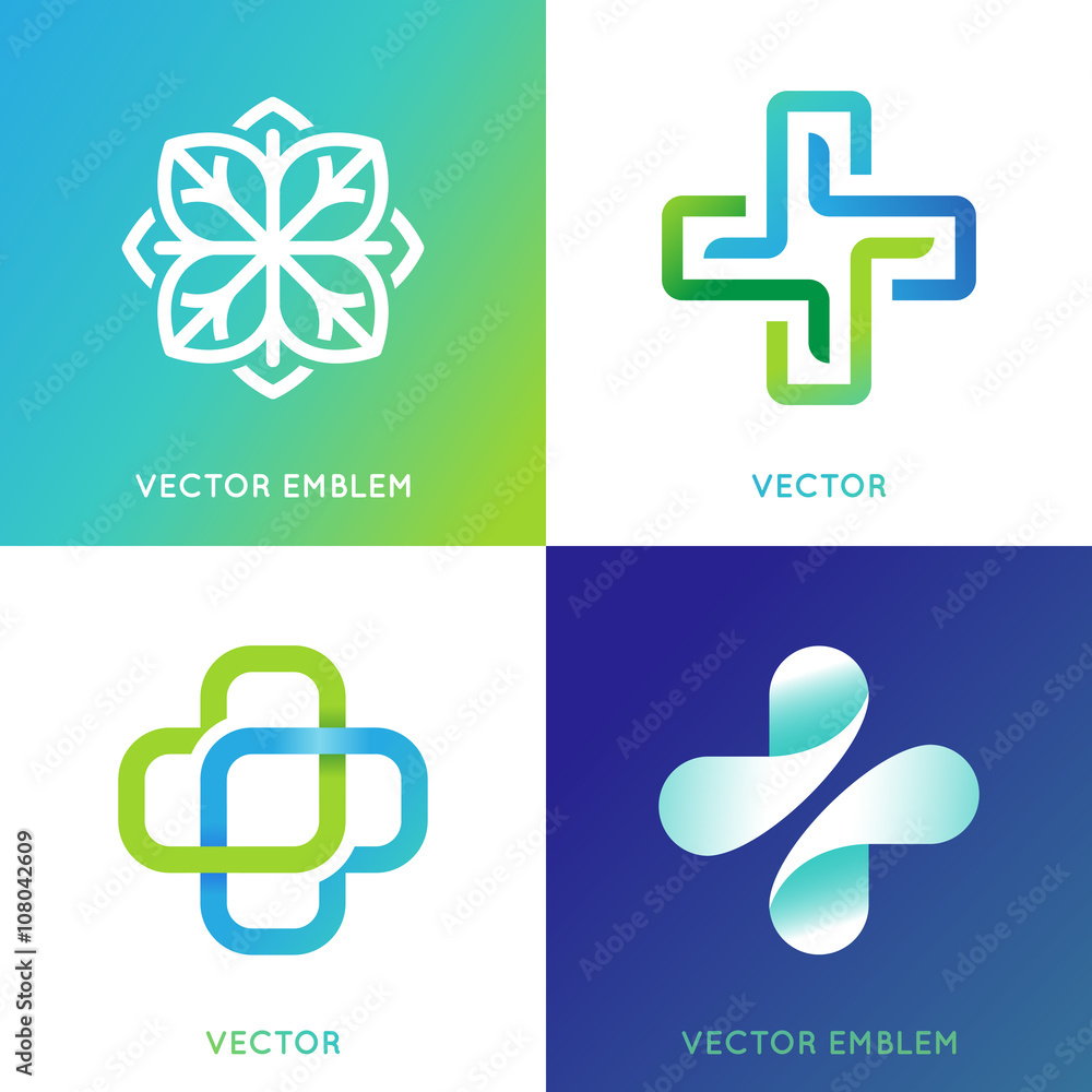 Poster vector set of abstract logos and emblems - alternative medicine