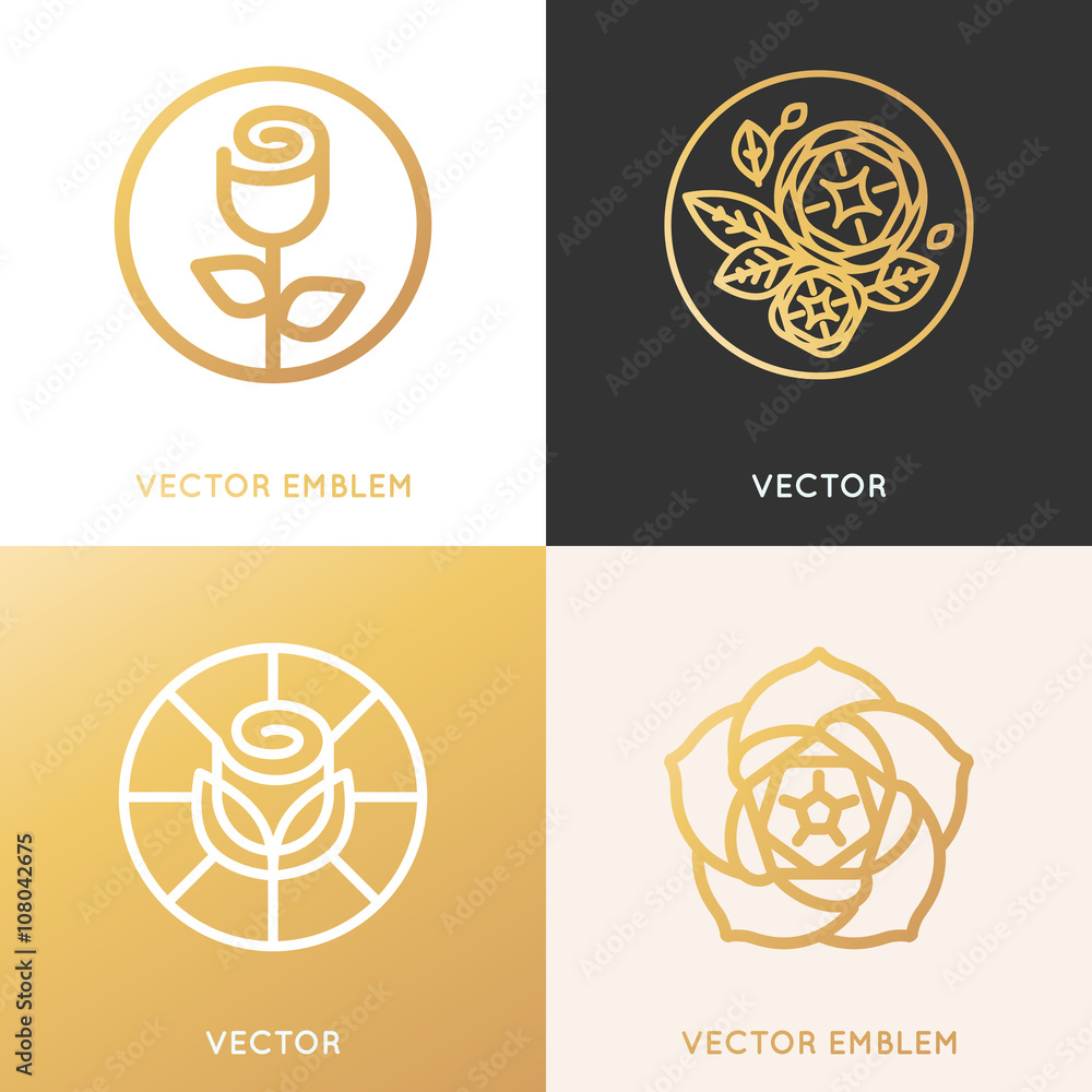 Poster Vector logo design template and monogram concepts in trendy line