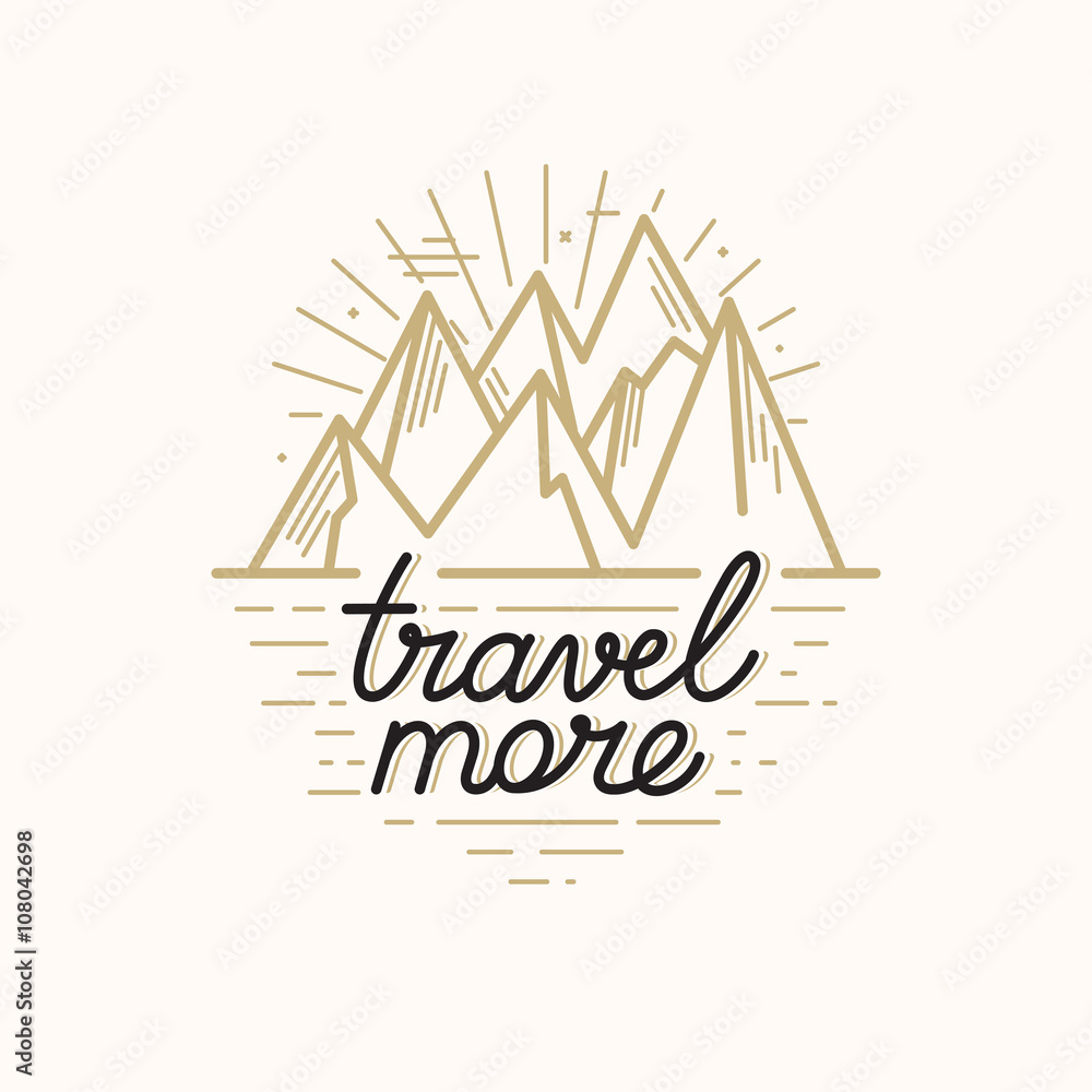 Poster vector badge in trendy linear style with mountain illustration a
