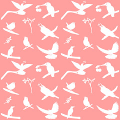 Vector Collection of Bird Silhouettes on a pink background