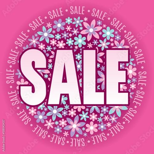 "Pink sale graphic with flower in background for leaflets, prints