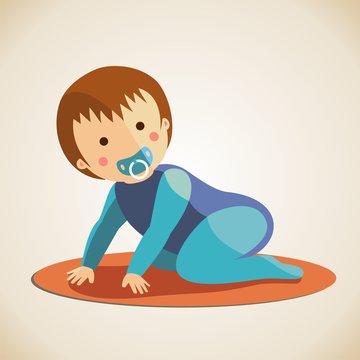 Beb&eacute; gateando sobre alfombra. Ni&ntilde;o vector ilustraci&oacute;n