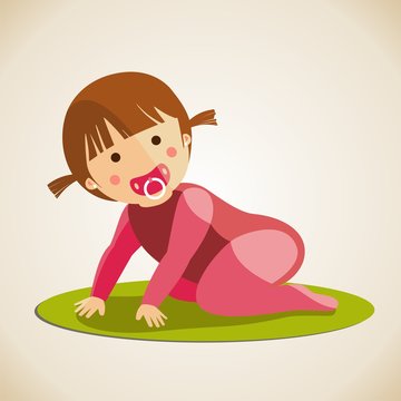 Beb&eacute; gateando sobre alfombra. Ni&ntilde;a vector ilustraci&oacute;n