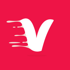 Obraz premium V letter logo made of milk.