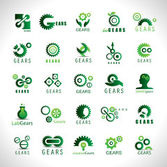 Gear Icons Set-Isolated On Gray Background-Vector Illustration,Graphic Design. Collection Of Different Logotype, Modern Shape.New Flat Concept For Web,Websites