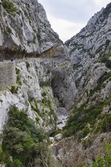 The amazing Gorges de Galamus or Galamus gorge, Aude, Aude, Eastern Pyrenees - Languedoc Roussillon, France.