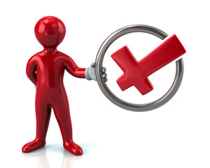 Red man character holding check mark