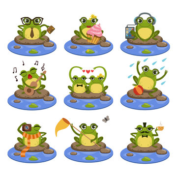Frogs Sitting On The Stone Character Set