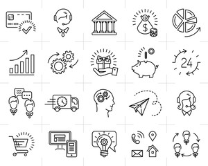 Vector business line icons set. Flat icons, symbols in the trendy mono linear vector style, for marketing, media, web and business concepts. Shipping, shopping and industry icons