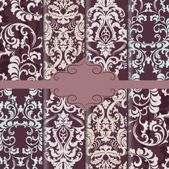 Vintage Floral ornament damask patterns collection. Elegant luxury textures for wallpapers, backgrounds and invitation cards. Red colors. Vector