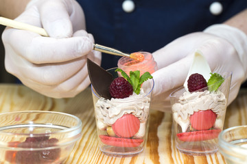 cook prepares canapes in the kitchen at the restaurant