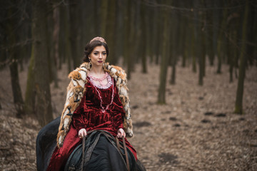 Princess with her horse in the woods